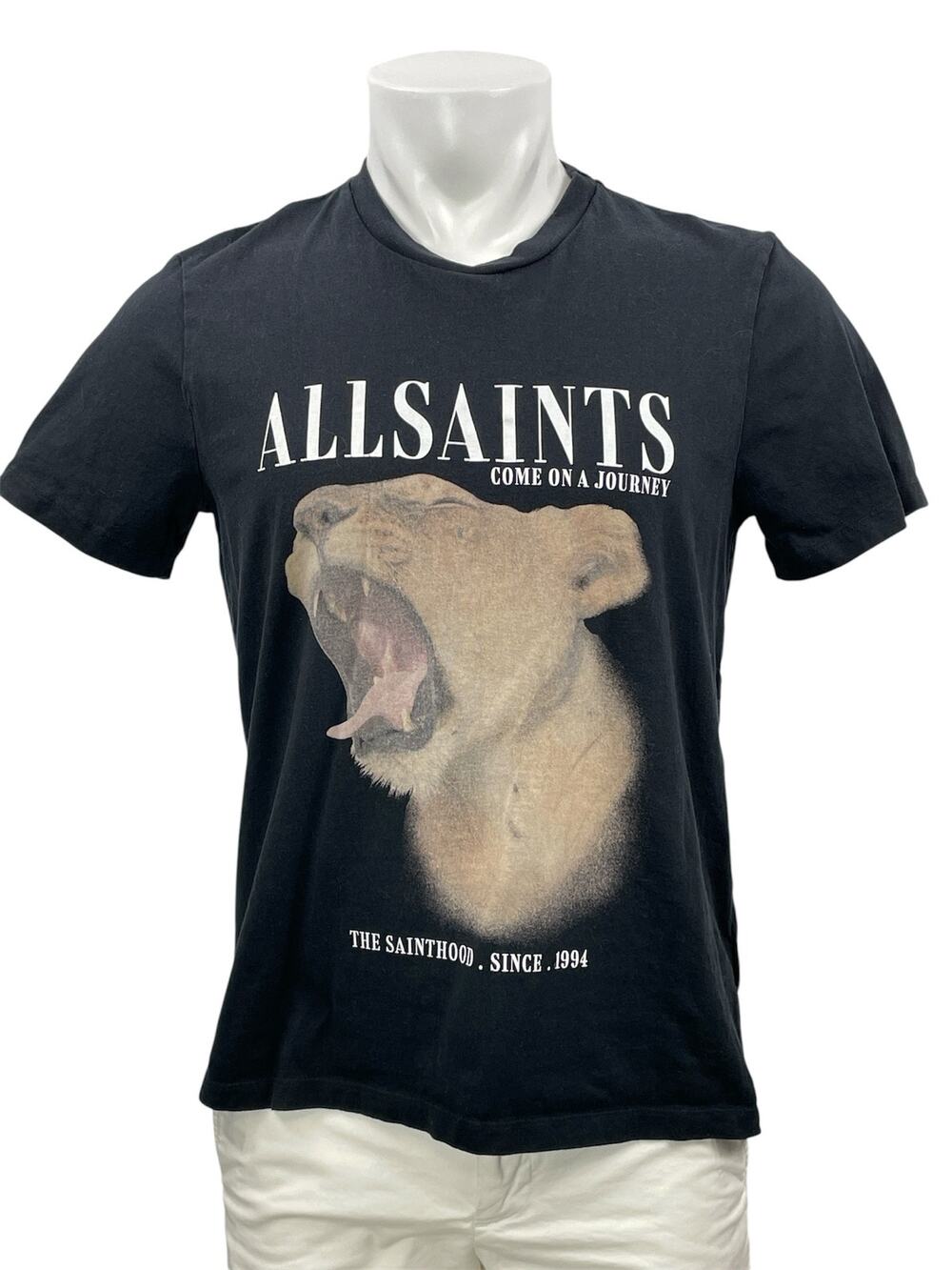 ALLSAINTS Men's Black Short Sleeves Crew Neck Graphic Basic Tee T-shirt Top Sz S